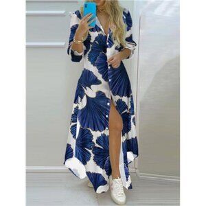 Printed Button Up Maxi Shirt Dress